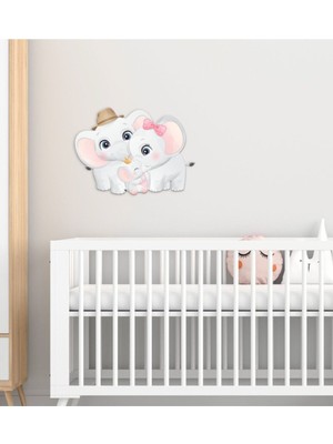 Mediterian Renkli ve sevimli fil temalı ahşap çocuk odası duvar dekoru