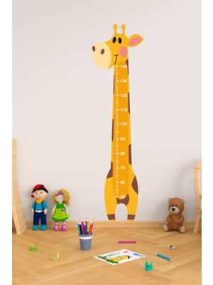 Mediterian Renkli Zürafa Boy Ölçer Sticker 35x135 cm Çocuk Odası için Tek Parça Eğlenceli Tasarım