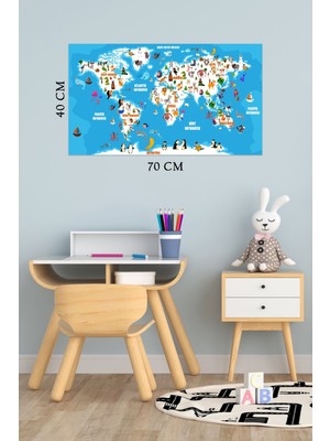 Mediterian Ğitici Dünya Haritası Hayvanlar Alemi Türkçe Deko Çocuk Odası Duvar Sticker