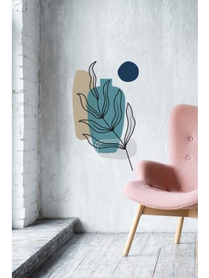 Mediterian Mavi Bohem Tarz Vazo ve Yapraklar Dekoratif Sticker, Bebek ve Çocuk Odası İçin