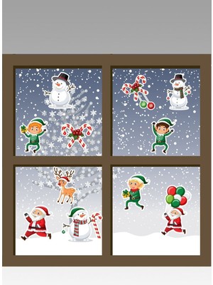 Mediterian Yılbaşı Temalı Renkli Balon ve Figürlü Cam Duvar Sticker Seti