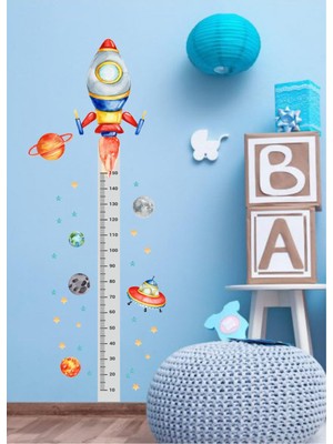 Mediterian Uzay Roket Temalı Boy Ölçer Cetveli Cam Salon Çocuk Yatak Odası Balkon Ev Duvar Süsü Kağıdı Sticker
