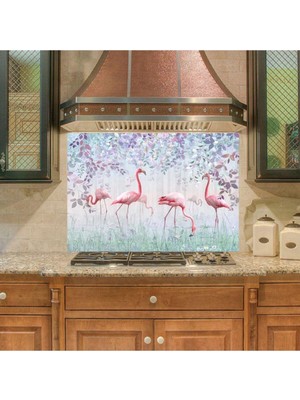 Mediterian Neşeli Flamingo Renkli Mutfak Tezgah Arası Dekor Stickerı