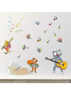 Mediterian Neşeli renkli çocuk odası müzik temalı duvar stickerı, canlı ve eğlenceli dekorasyon fırsatı