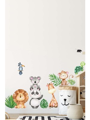 Mediterian Yavru Hayvanlar Pastel Renkler Bebek Odası Duvar Sticker Seti