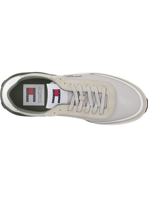 Tommy Hilfiger Erkek Marka Logolu Geri Dönüştürülmüş Polyster Üst Kısımlı  Kauçuk ve Doğal Kauçuk Kaplamalı Dış Tabanlı Ekru Sneaker EM0EM01265-ACG