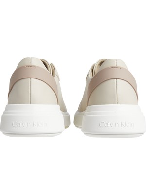 Calvin Klein Erkek Marka Logolu Deri Üst Kauçuk Dış Tabanlı Gündelik Kullanıma Uygun Krem Sneaker HM0HM01494-0HK