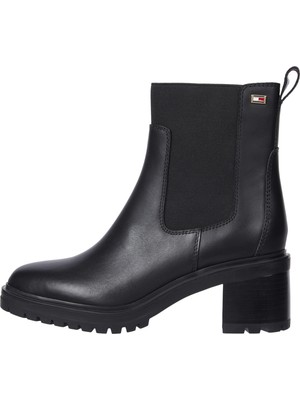 Tommy Hilfiger Kadın Marka Bayrak Logolu Chelsea Modeli Bağcıksız Topuklu  Siyah Bot & Bootie FW0FW08163-BDS