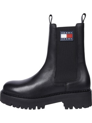 Tommy Hilfiger Kadın / Kız Marka Bayrak Logolu Chelsea Modeli Bağcıksız  Siyah Bot & Bootie EN0EN02629-BDS