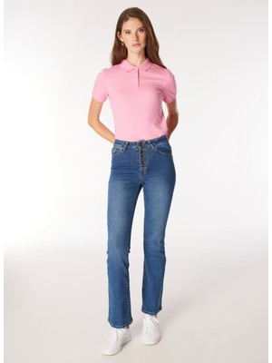 Fabrika Yüksek Bel Bol Paça Flare Indigo Kadın Denim Pantolon F4WL-PNT0642