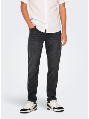 Only & Sons Yüksek Bel Rahat Siyah Erkek Denim Pantolon Onsyoke Tapered Wb 7850 Dot Dnm Noo