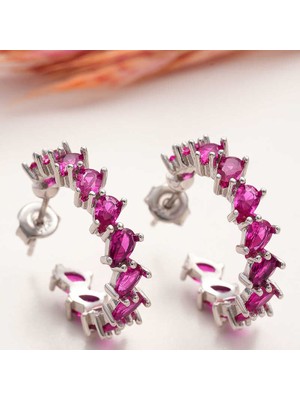 Turtcest Gümüş Pembe Taşlı Damla Çivili Kadın Küpe