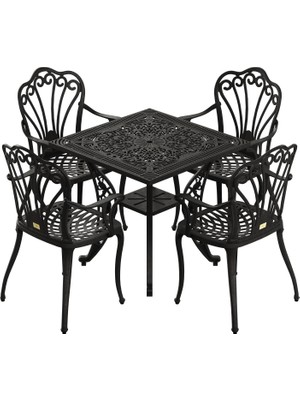IVF Istanbul Model Ferforje Görünümlü Plastik Kare Masa ve Istanbul Model Sandalye 4 Sandalye 1 Masa