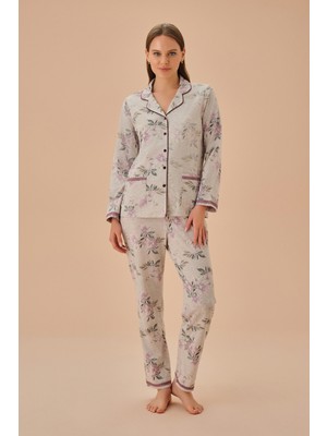 Suwen Carmen Kadın Pijama Takımı Gömlek Yaka Desenli Rahat Kesim ile Modern Stil