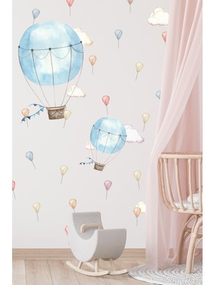 Mediterian Renkli Uçan Balonlar Çocuk Odası Sticker Seti, Neşeli ve Havalı Dekorasyon, Çok Renkli