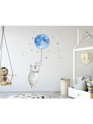 Mediterian Çocuk Odası Renkli Kutup Ayısı Duvar Sticker Seti, Sevimli ve Eğlenceli Dekorasyon