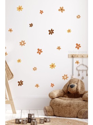 Mediterian Kahverengi Çiçekli Duvar Sticker Seti, doğal ve şık dekorasyon için ideal, çok renkli, 5+ parça