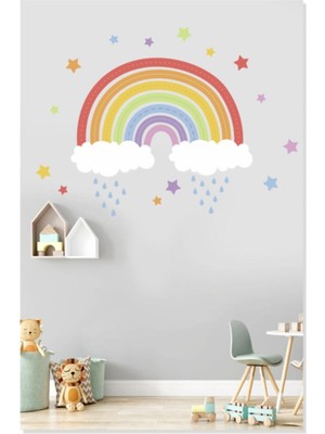 Mediterian Renkli gökkuşağı, yıldızlar ve bulutlar duvar sticker, çocuk odası dekoru