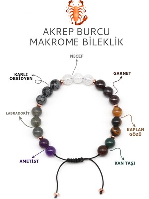 Akrep Burcu Taşlarından Oluşan Doğal Taş Makrome Bileklik 8 mm Küre Kesim - Burç Bilekliği