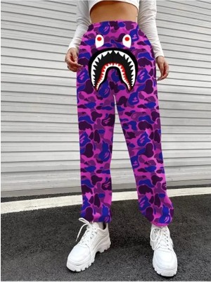 Aknbutik Bape Shark Dijital Baskılı Eşofman Altı - Mor