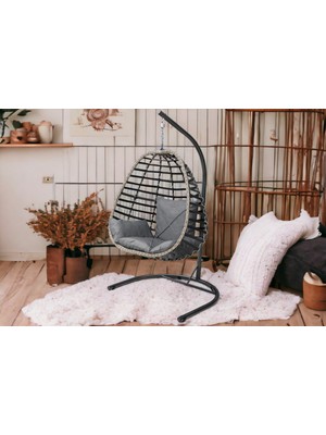 TU TİENDA RATTAN TEK KİŞİLİK BAHÇE BALKON EV SALINCAĞI,ANTRASİT