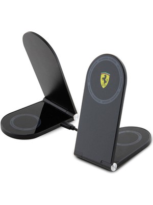 Ferrari Orjinal Lisanslı Magnetik Kablosuz Şarj Standı 15W Katlanabilir Baskılı Shield Logolu Siyah