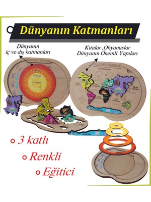 Ankebut Ahşap Renkli Dünyanın Katmanları Kıtalar ve Okyanuslar ve Puzzle