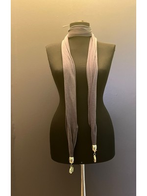 Gönülden Tasarım Fil Uçlu Penye Füme Kadın Fular Boy 180 cm