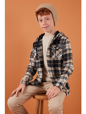 Lela Ekoseli Kapüşonlu Cepli Kışlık Oduncu Gömlek Erkek Çocuk Gömlek CF24W81779