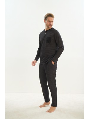 Erkek Uzun Kol Siyah Pijama Takım C2T5N4O9