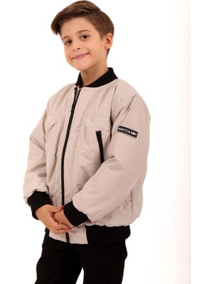 Perendi Macca Boy Armalı Erkek Çocuk Bomber Ceket Hafif Nefes Alabilir Bej Düz Desenli