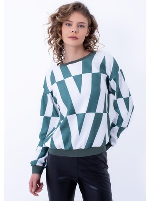 Kadın, Büyük Beden Kendinden Desenli, Kazak