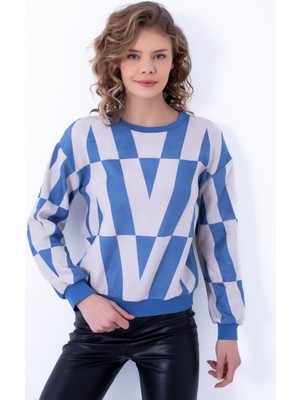 Cliche Kadın Büyük Beden Kendinden Desenli Kazak