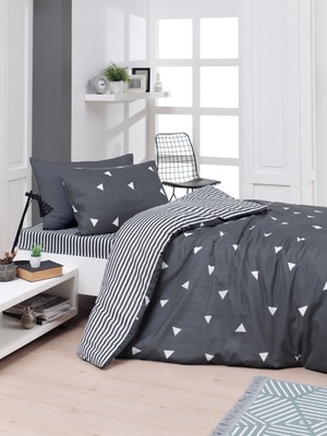 Eponj Home Kolay Ütülenir Gri Üçgen Desenli Tek Kişilik Nevresim Takımı 160 x 220 cm Nefes Alabilir