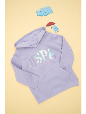 U.S. Polo Assn. Kız Çocuk Lila Kapüşonlu Basic Sweatshirt 50292512-VR034
