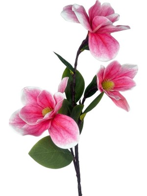 Yapay Çiçek Pembe Manolya Islak Doku 3 Kafalı Uzun Dal Çiçek Flowers 95CM