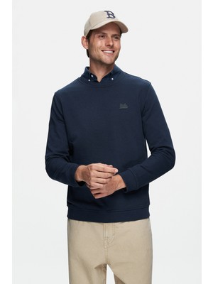 Suerte Lacivert Bisiklet Yaka Kauçuk Standard Fit Erkek Sweatshirt