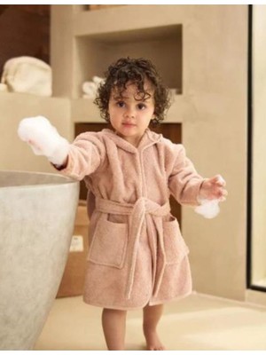 Pamuk Hanım Pamuklu Yumuşacık Unisex Kız-Erkek Çocuk Havlu Bornoz Kulaklı Tavşan/pembe