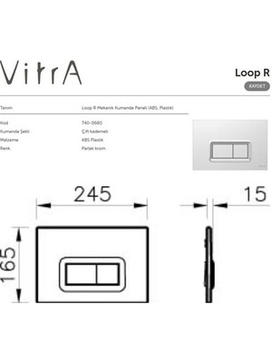 Vitra Ankastre Stop Valf Vana Kumanda Paneli Parlak Krom 3`lü Set