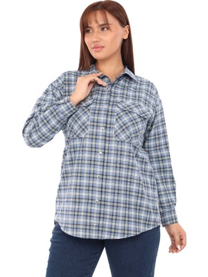 Lady Majestic Taşlı Ekose Cepli Büyük Beden Gömlek