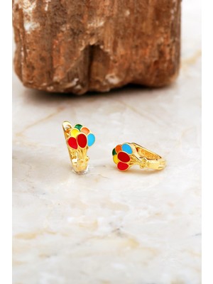 Sümer Telkari Mineli Uçan Balon Altın Kaplama Gümüş Çocuk Küpesi 7095