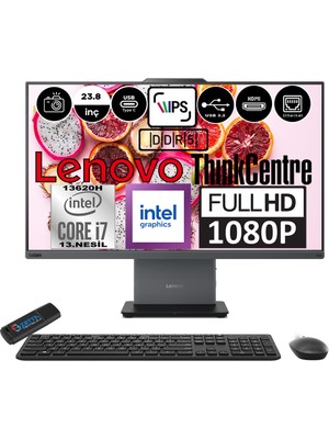 Lenovo Thinkcentre Neo 24 50A Gen5 Intel Core I7 13620H 64GB Ddr5 1tb SSD Freedos Intel® UHD Graphics 23.8" Fhd All In One Bilgisayar 12SC000KTRF13 + Zetta Flash Bellek