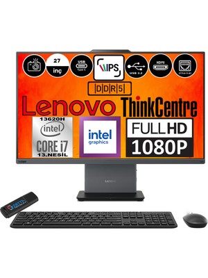 Lenovo Thinkcentre Neo 27 50A Gen5 Intel Core I7 13620H 96GB Ddr5 1tb SSD Freedos Intel® UHD Graphics 27" Fhd All In One Bilgisayar 12SA000RTRF18 + Zetta Flash Bellek