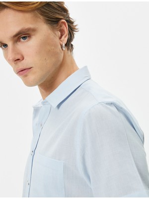 Koton Kısa Kollu Gömlek Slim Fit Klasik Yaka Düğmeli Cep Detaylı