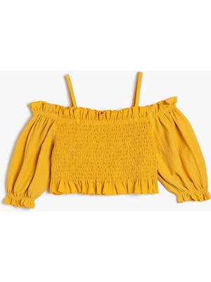 Koton Crop Bluz Düşük Omuz Askılı Gipeli Kısa Kollu