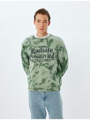 Koton Slogan Baskılı Sweatshirt Bisiklet Yaka Yıkamalı Şardonlu Pamuk Karışımlı