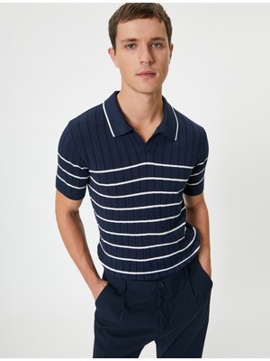 Koton Polo Yaka Triko Tişört Kısa Kollu Dokulu Kalça Boy Regular Fit