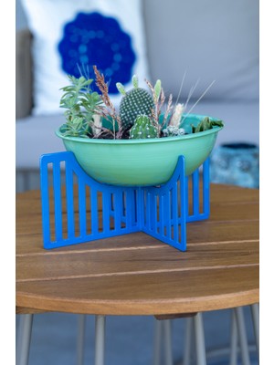 Rarart Yeşil & Mavi Büyük Metal Çok Amaçlı Dekoratif Kase - Geometrik Ayaklı Saksı - Colonne Large