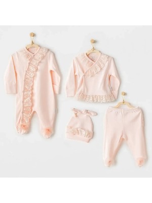 Andywawa AC25312 Newborn Chic Girl Tüllü 4'lü Hastane Çıkışı Salmon
