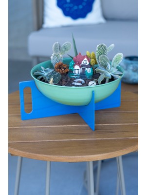 Rarart Yeşil & Mavi Metal Büyük Dekoratif Çok Amaçlı Kase - Ayaklı Saksı - Handlepot Large